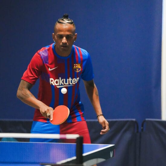 A table tennis rally at ISD Table Tennis.